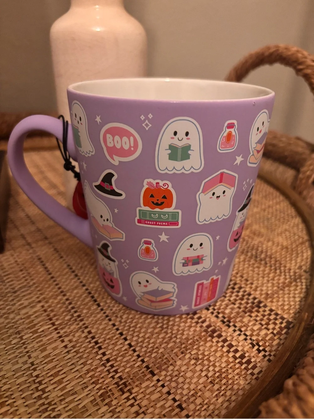 Halloween Ghosts Purple Ceramic Mug - Cute Ghost & Pumpkin Stickers